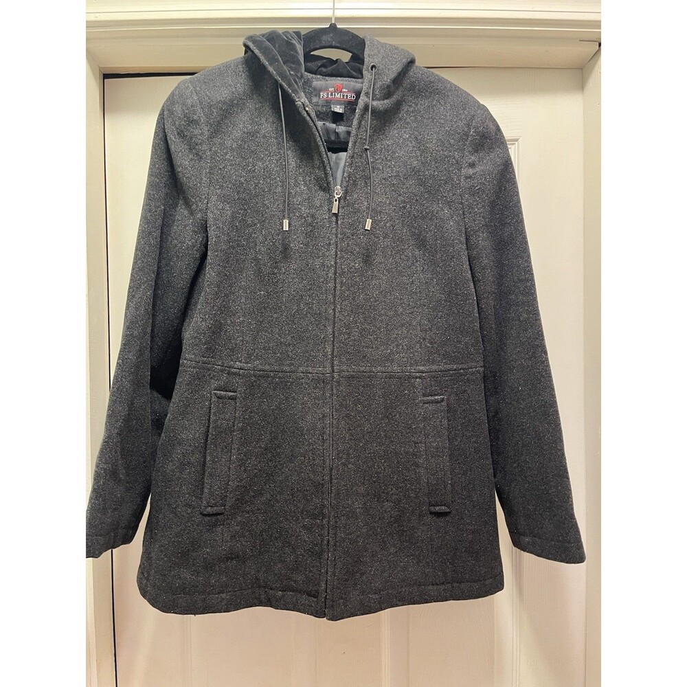 FS Limited Wool Charcoal Gray Hooded Pea Parka Coat Sz M - Ukraine
